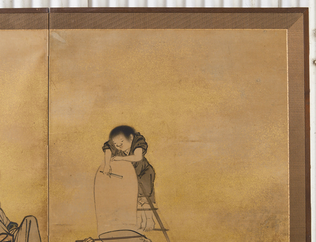 Japanese Edo Two Panel Screen Deities by Yokoyama Kazan