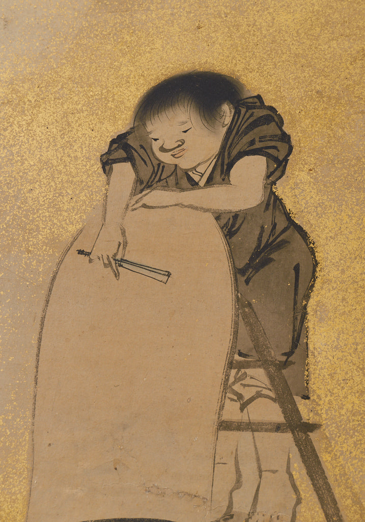 Japanese Edo Two Panel Screen Deities by Yokoyama Kazan