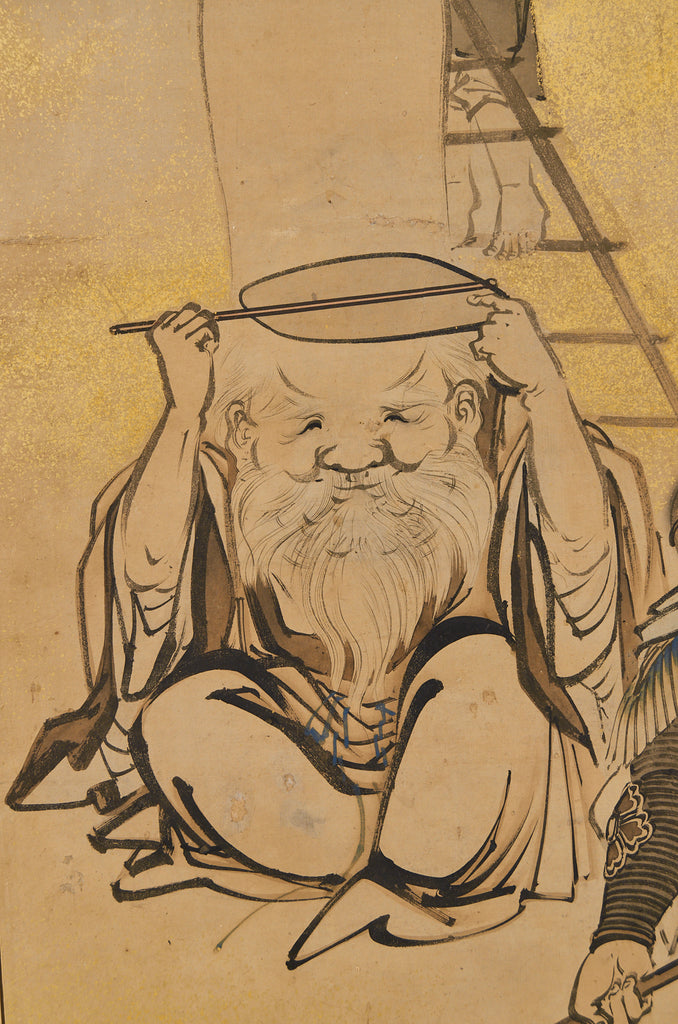 Japanese Edo Two Panel Screen Deities by Yokoyama Kazan