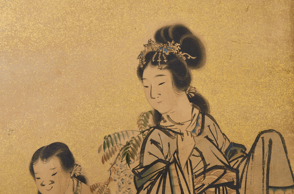 Japanese Edo Two Panel Screen Deities by Yokoyama Kazan