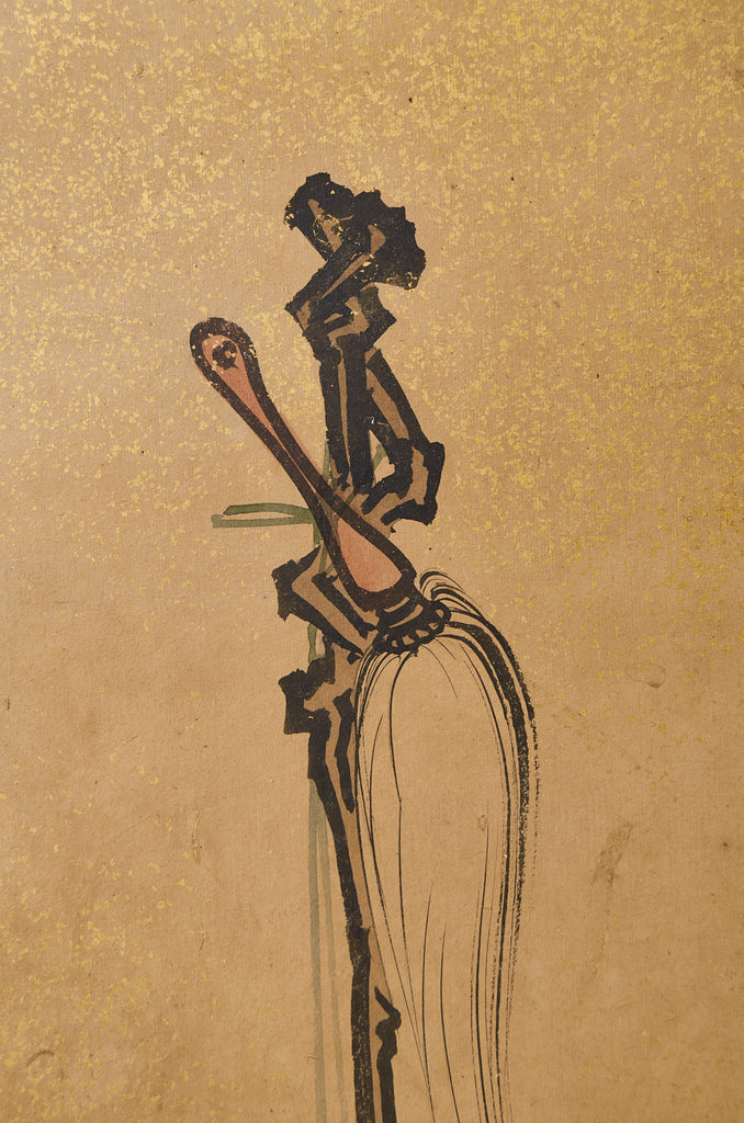 Japanese Edo Two Panel Screen Deities by Yokoyama Kazan