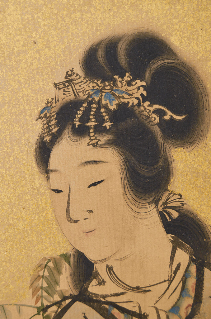 Japanese Edo Two Panel Screen Deities by Yokoyama Kazan