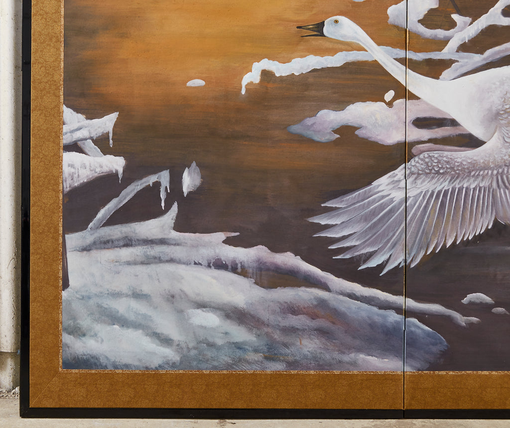 Japanese Style Two-Panel Screen Winter Goose in Flight
