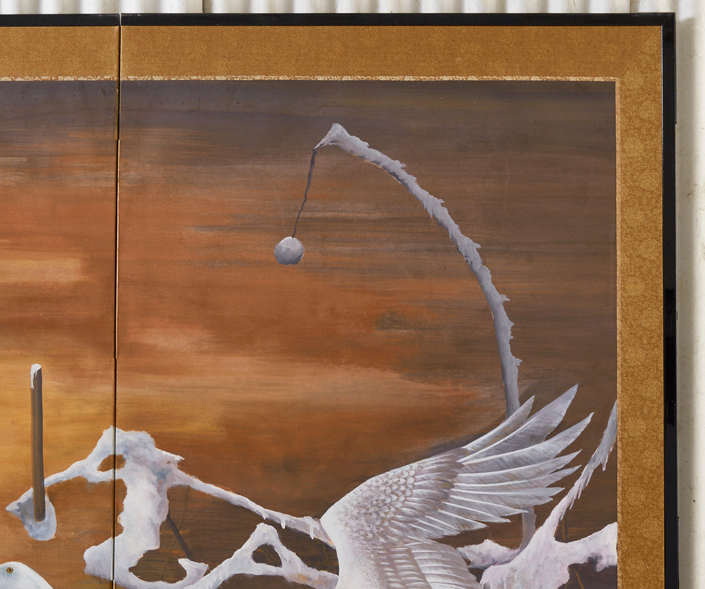 Japanese Style Two-Panel Screen Winter Goose in Flight