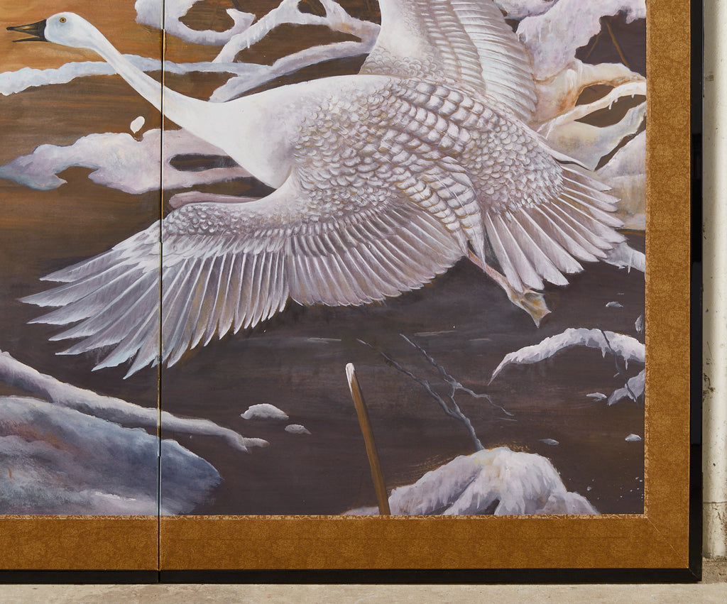 Japanese Style Two-Panel Screen Winter Goose in Flight