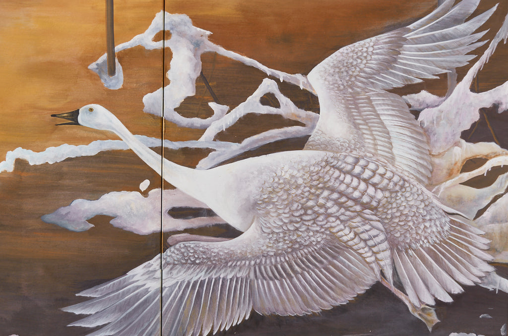 Japanese Style Two-Panel Screen Winter Goose in Flight