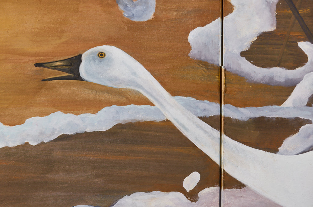 Japanese Style Two-Panel Screen Winter Goose in Flight