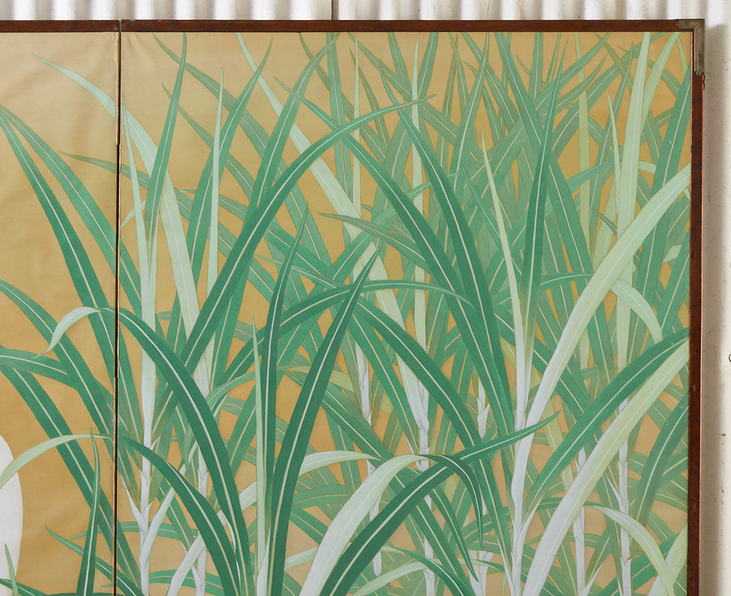 Japanese Meiji Two Panel Screen Geese and Reeds