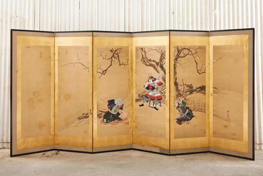 Japanese Edo Six Panel Screen Yoshitsune and Benkei