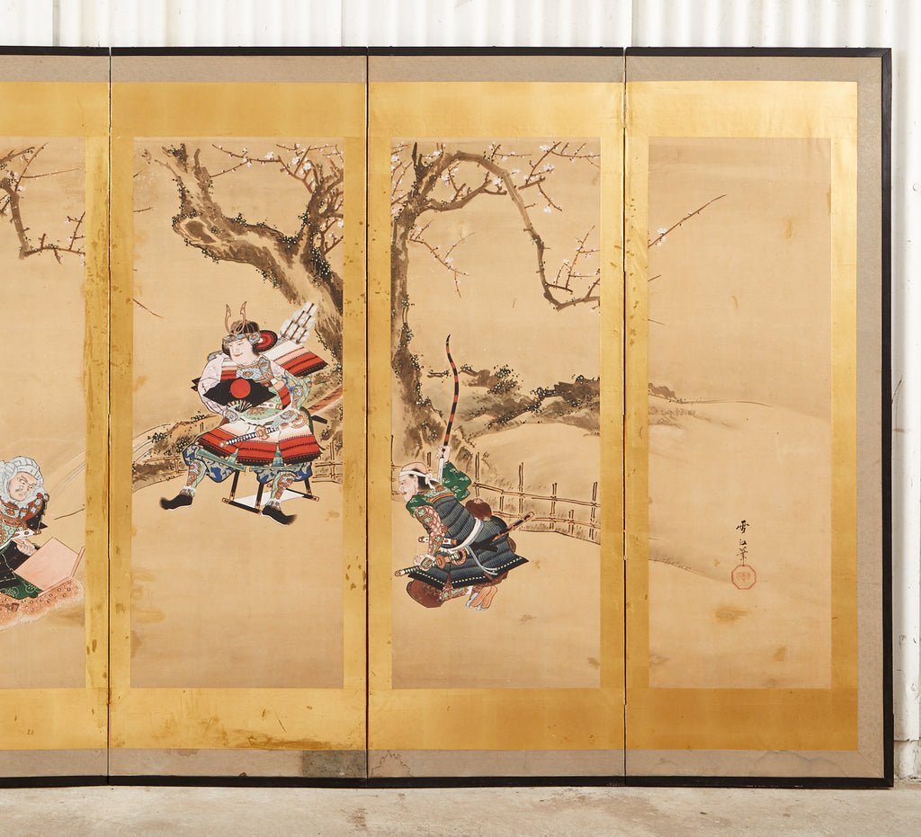 Japanese Edo Six Panel Screen Yoshitsune and Benkei