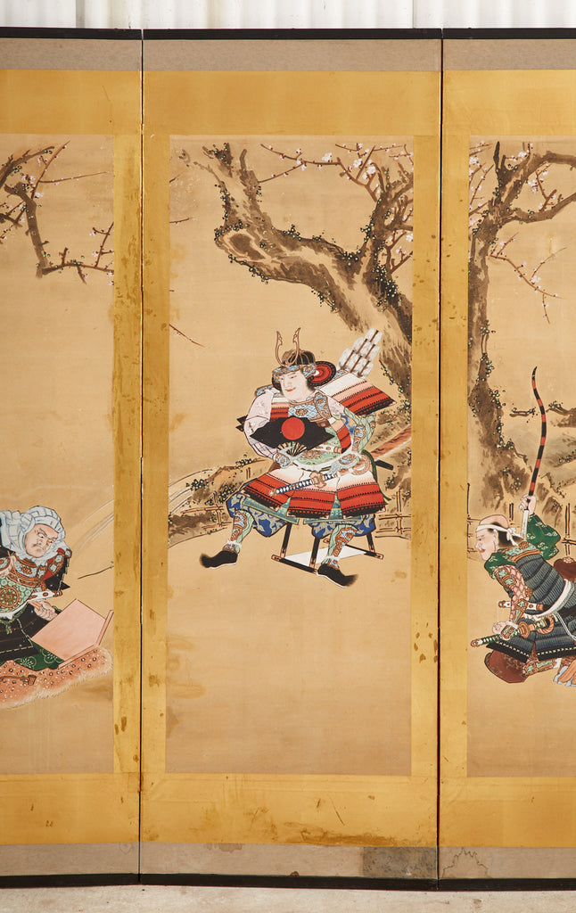 Japanese Edo Six Panel Screen Yoshitsune and Benkei