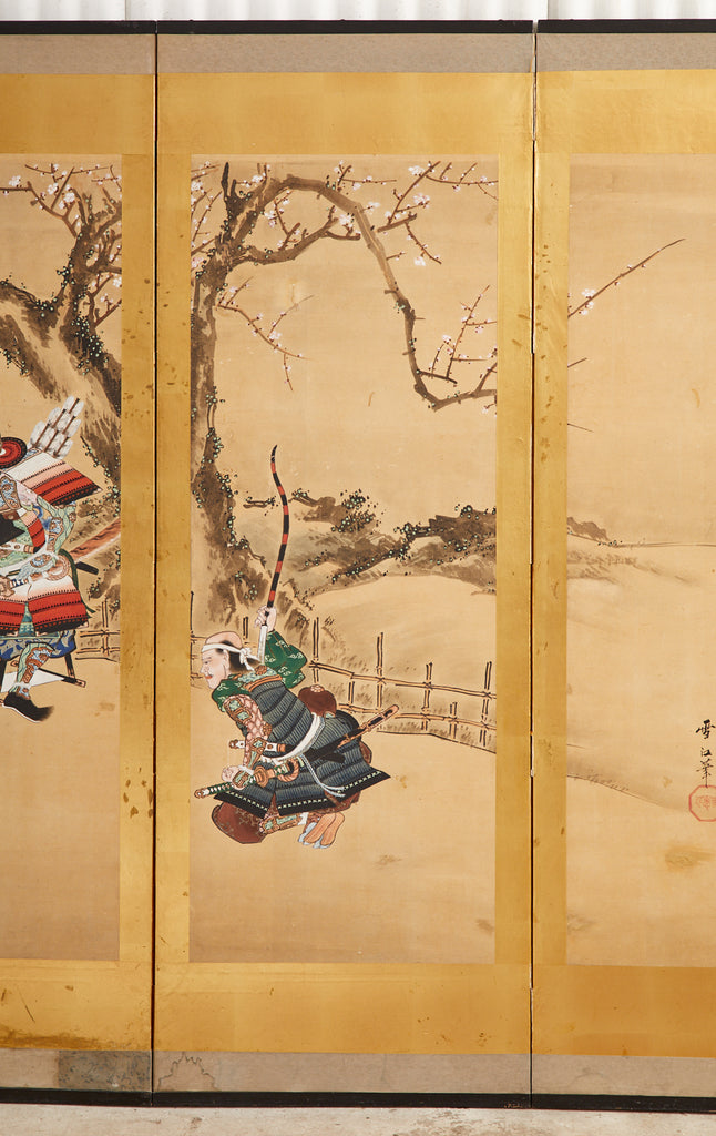 Japanese Edo Six Panel Screen Yoshitsune and Benkei