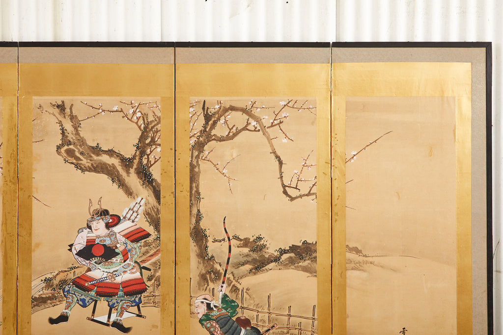 Japanese Edo Six Panel Screen Yoshitsune and Benkei