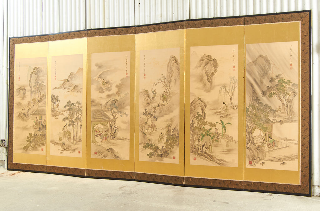 Pair of Japanese Taisho Period Screens Paragons of Filial Piety