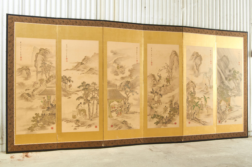 Pair of Japanese Taisho Period Screens Paragons of Filial Piety