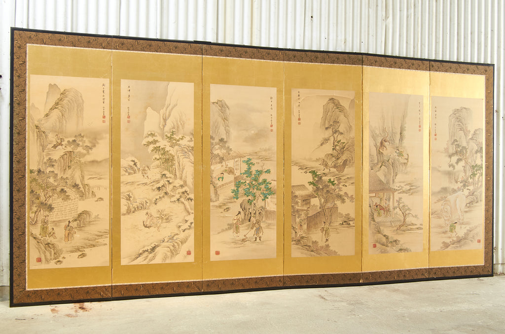 Pair of Japanese Taisho Period Screens Paragons of Filial Piety
