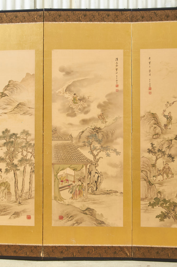 Pair of Japanese Taisho Period Screens Paragons of Filial Piety