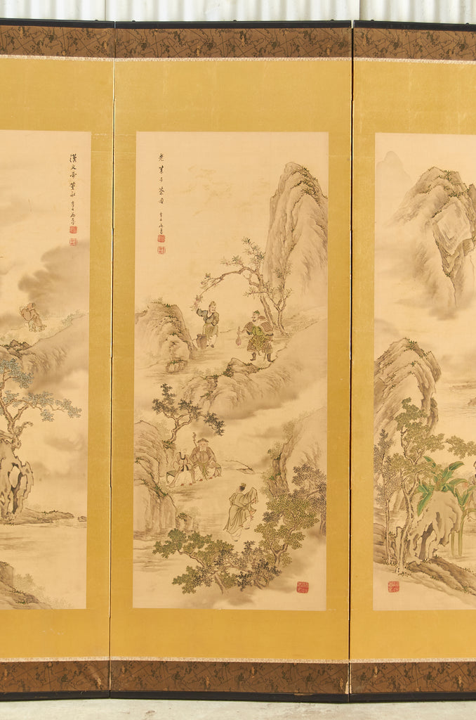 Pair of Japanese Taisho Period Screens Paragons of Filial Piety