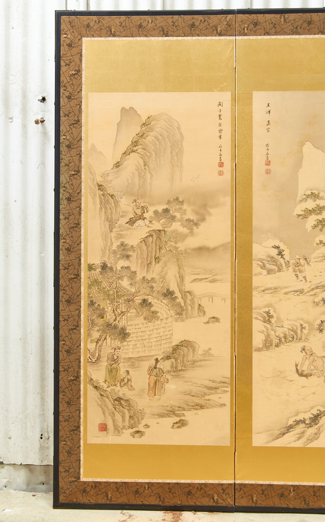 Pair of Japanese Taisho Period Screens Paragons of Filial Piety