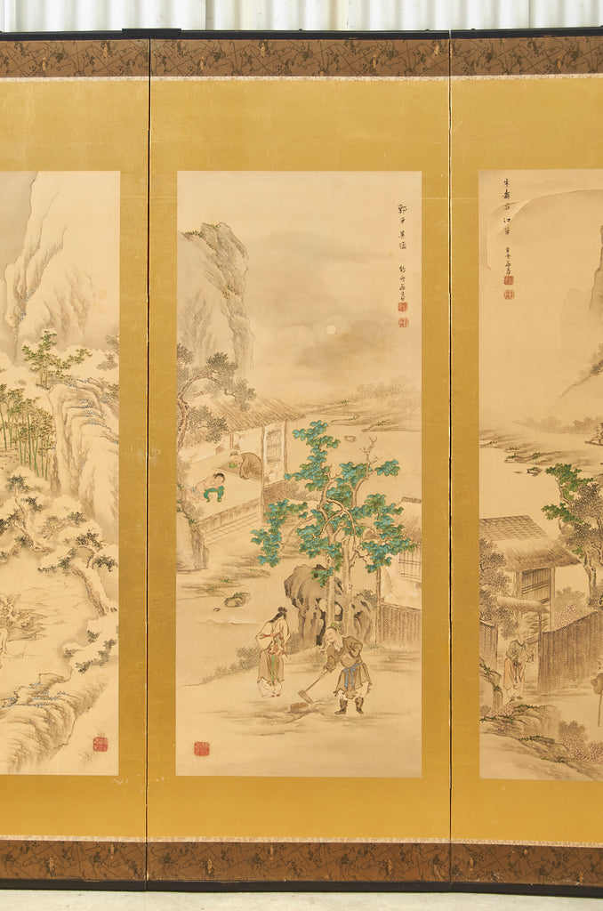 Pair of Japanese Taisho Period Screens Paragons of Filial Piety