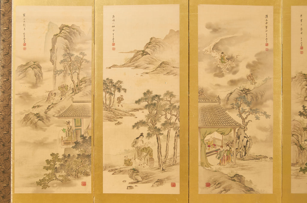 Pair of Japanese Taisho Period Screens Paragons of Filial Piety