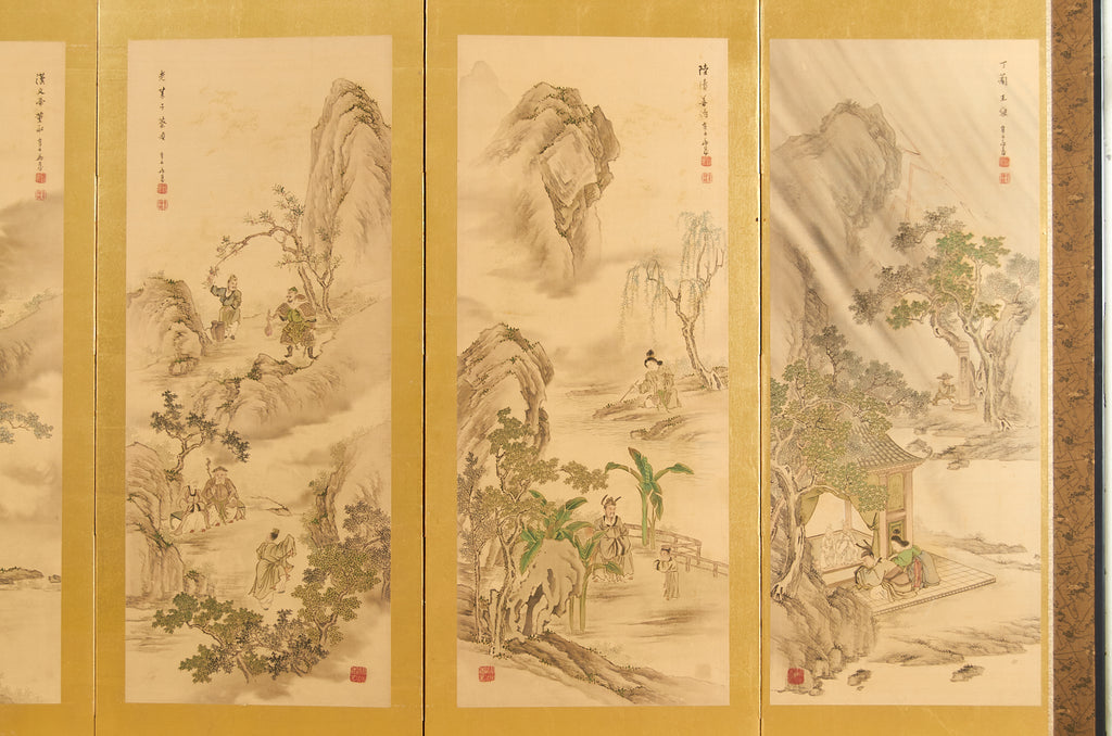 Pair of Japanese Taisho Period Screens Paragons of Filial Piety