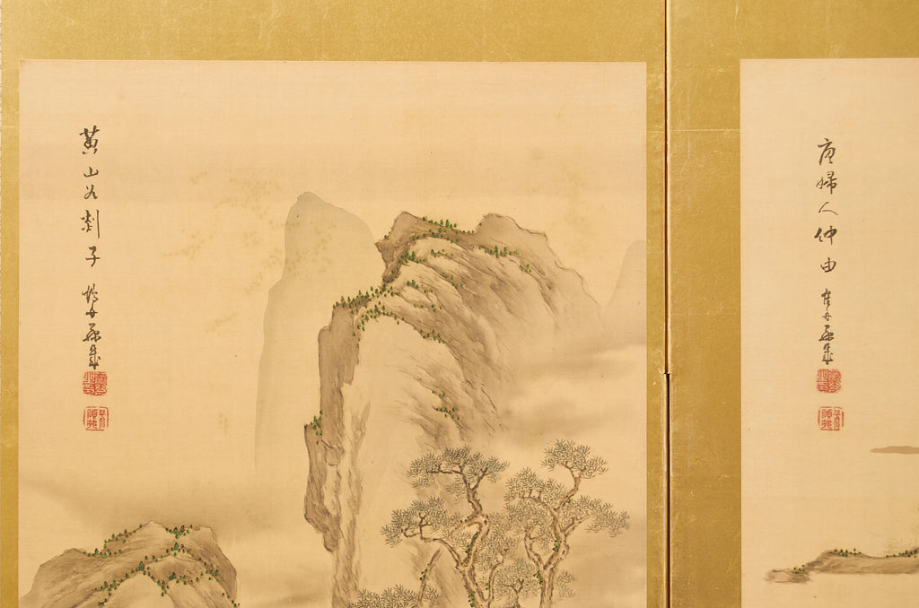 Pair of Japanese Taisho Period Screens Paragons of Filial Piety