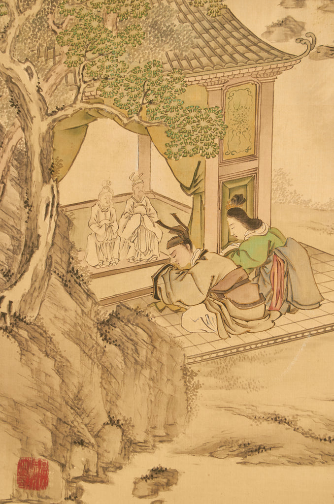 Pair of Japanese Taisho Period Screens Paragons of Filial Piety