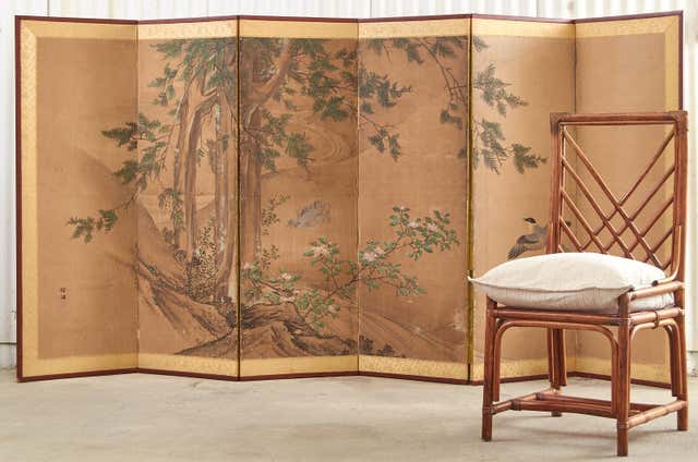 19th Century Japanese Edo Six Panel Kano School Landscape Screen