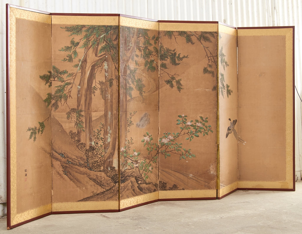 19th Century Japanese Edo Six Panel Kano School Landscape Screen
