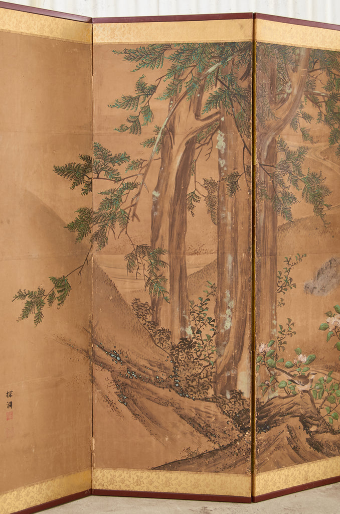 19th Century Japanese Edo Six Panel Kano School Landscape Screen