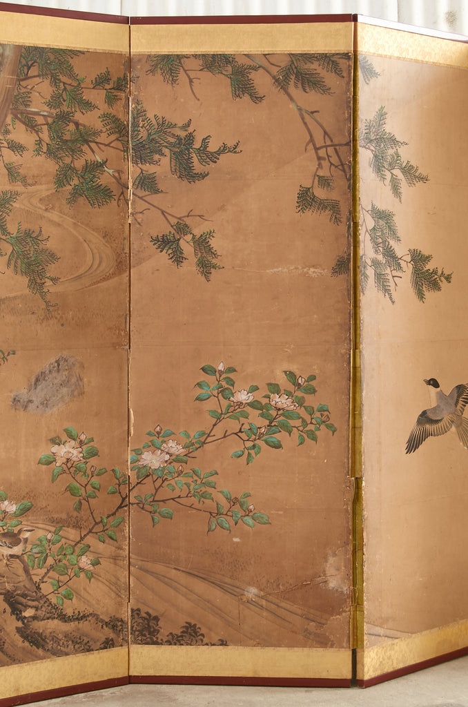 19th Century Japanese Edo Six Panel Kano School Landscape Screen