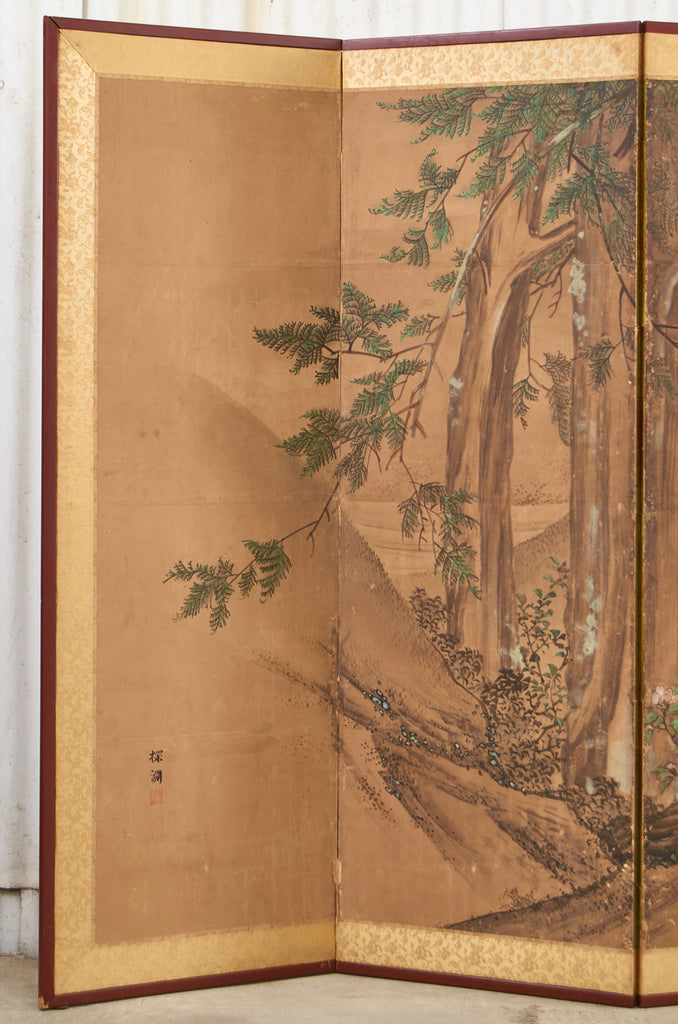 19th Century Japanese Edo Six Panel Kano School Landscape Screen