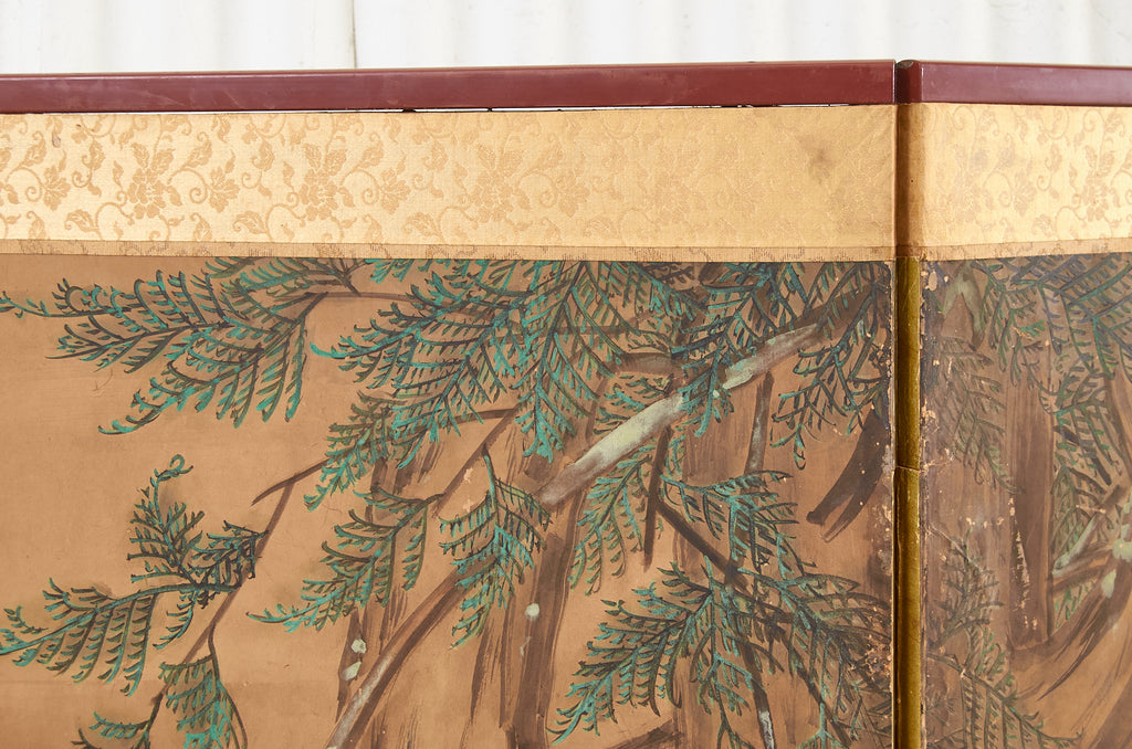 19th Century Japanese Edo Six Panel Kano School Landscape Screen