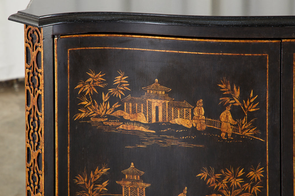 Pair of Nancy Corzine Chinoiserie Marble Top Sideboard Chests