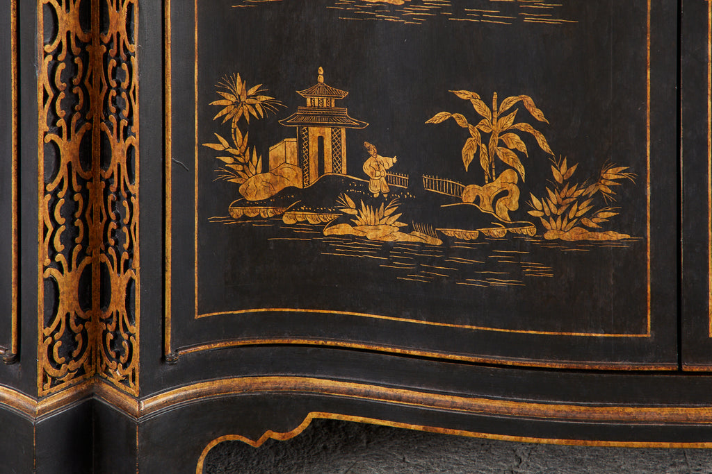 Pair of Nancy Corzine Chinoiserie Marble Top Sideboard Chests