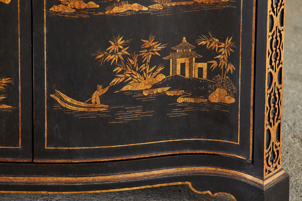 Pair of Nancy Corzine Chinoiserie Marble Top Sideboard Chests