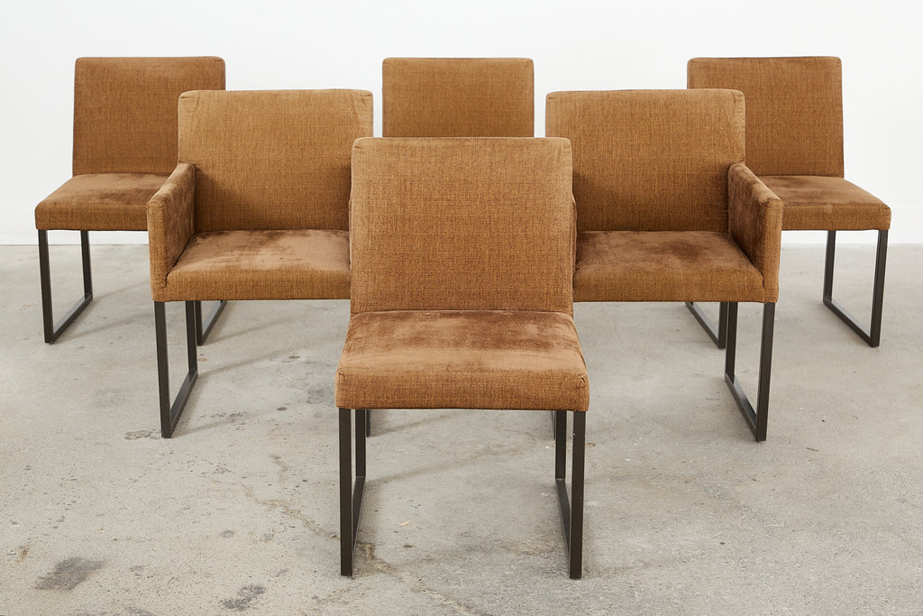 Set of Six Bronzed Steel Sled Style Dining Chairs