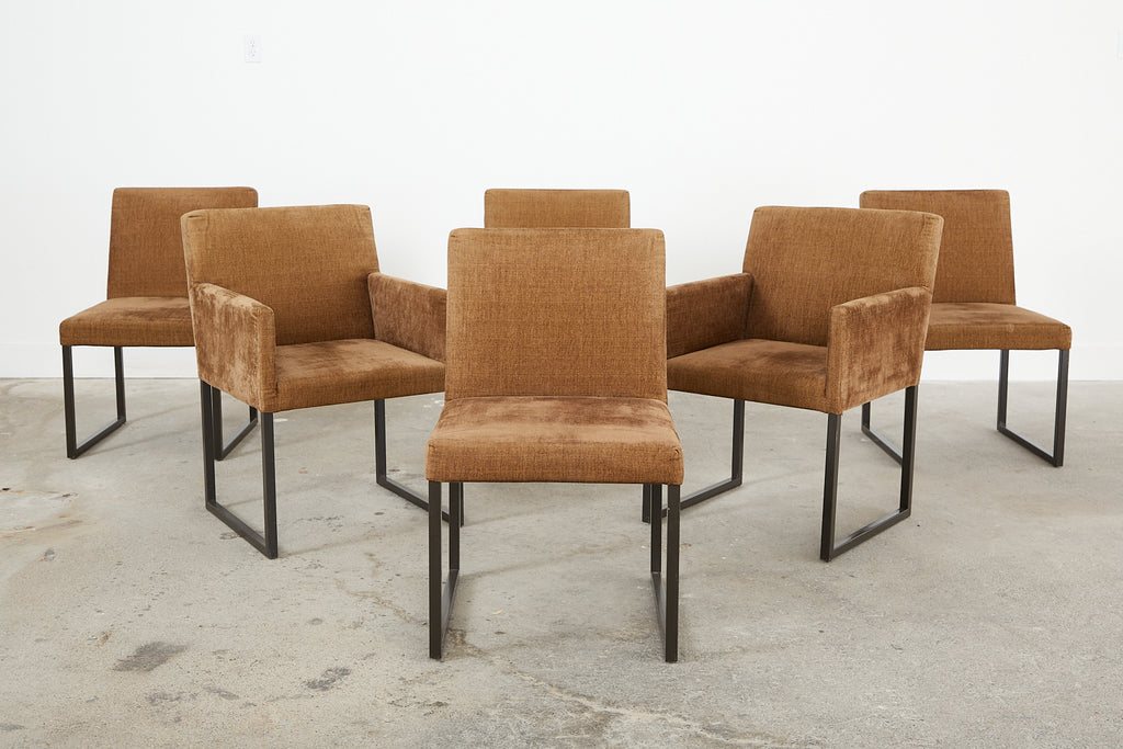 Set of Six Bronzed Steel Sled Style Dining Chairs
