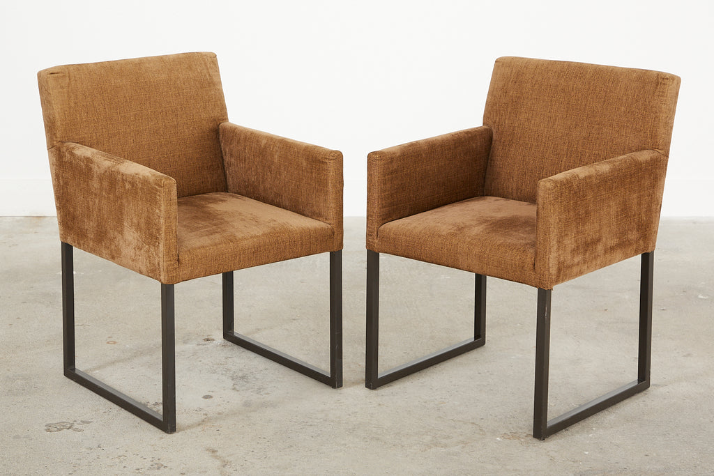 Set of Six Bronzed Steel Sled Style Dining Chairs