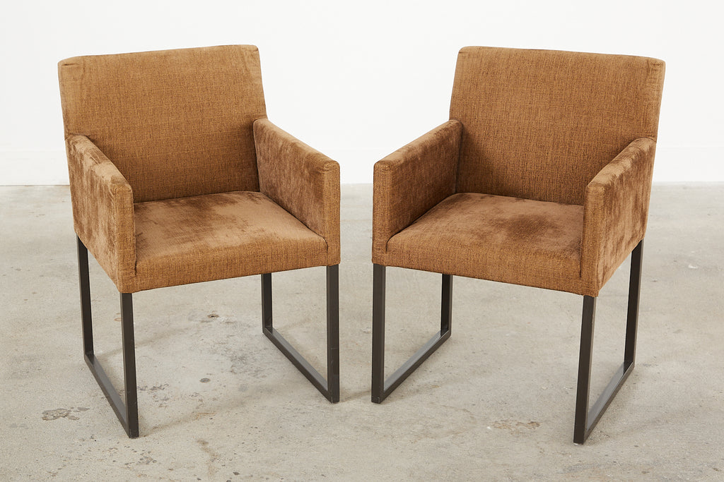 Set of Six Bronzed Steel Sled Style Dining Chairs