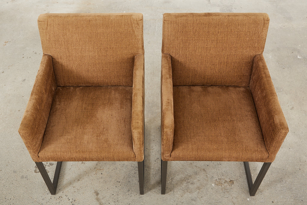 Set of Six Bronzed Steel Sled Style Dining Chairs