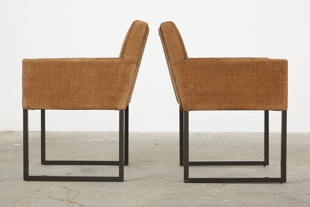 Set of Six Bronzed Steel Sled Style Dining Chairs