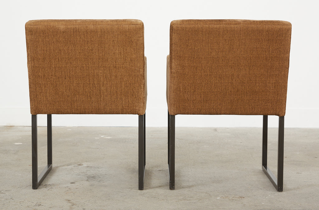 Set of Six Bronzed Steel Sled Style Dining Chairs