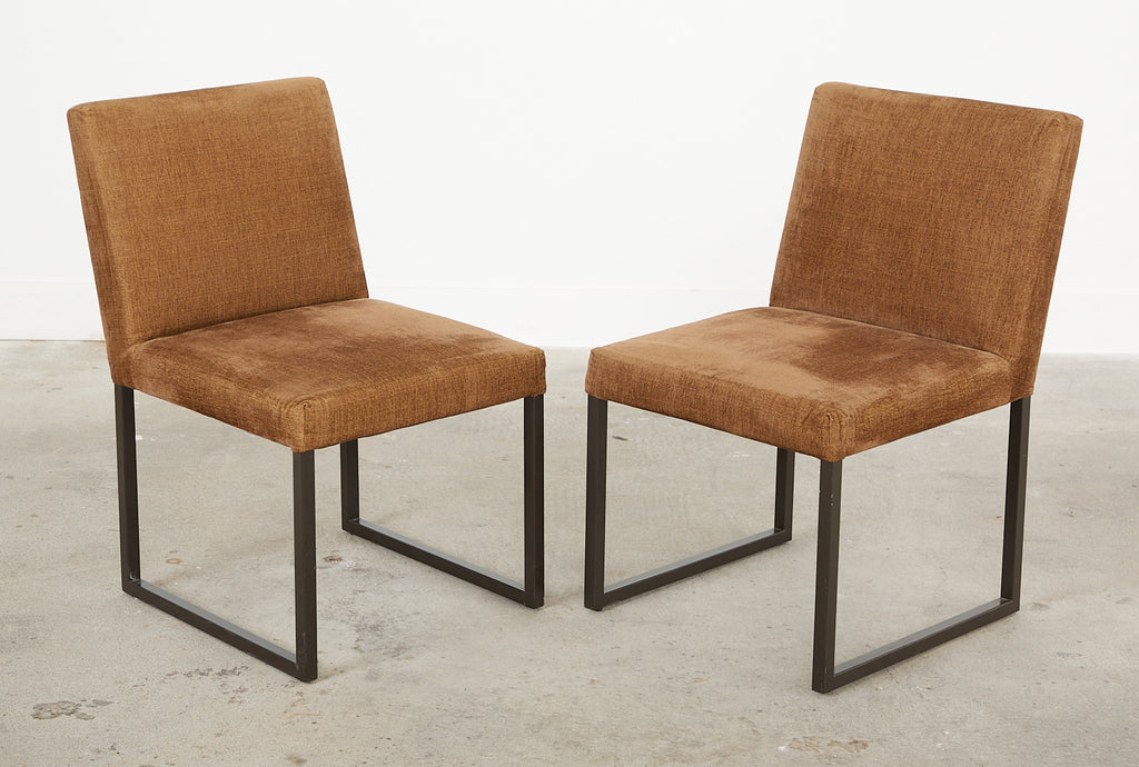 Set of Six Bronzed Steel Sled Style Dining Chairs