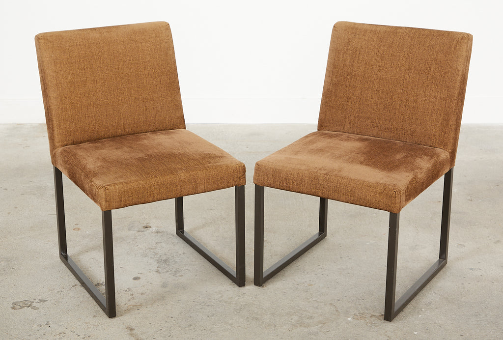 Set of Six Bronzed Steel Sled Style Dining Chairs