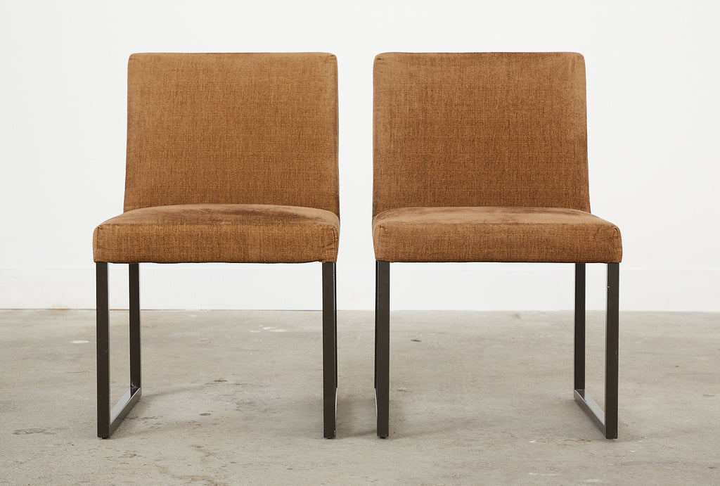 Set of Six Bronzed Steel Sled Style Dining Chairs