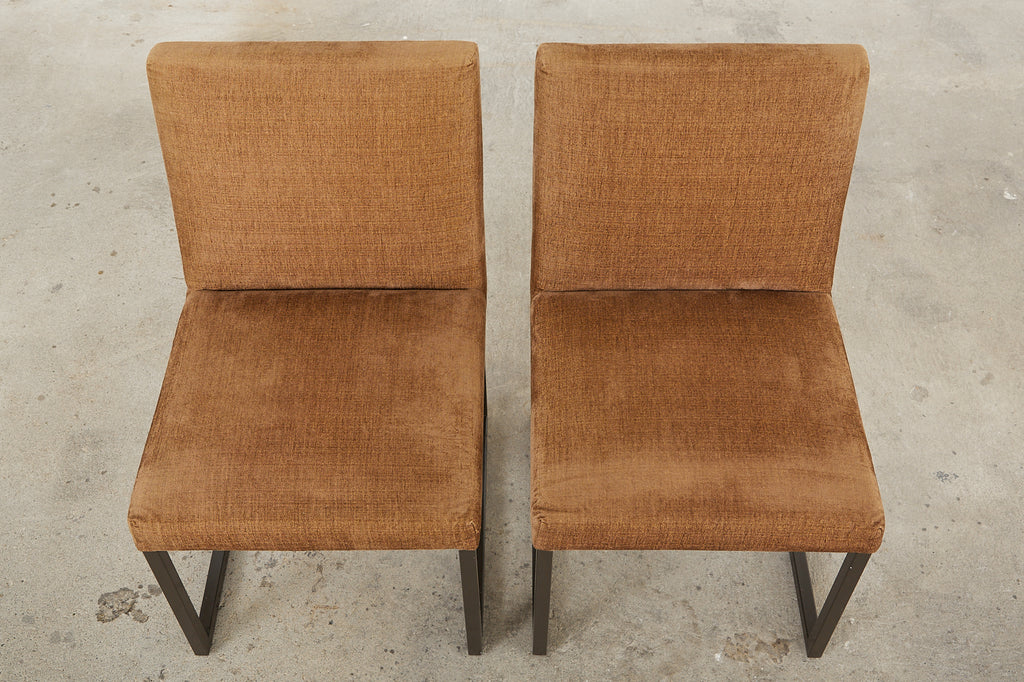 Set of Six Bronzed Steel Sled Style Dining Chairs