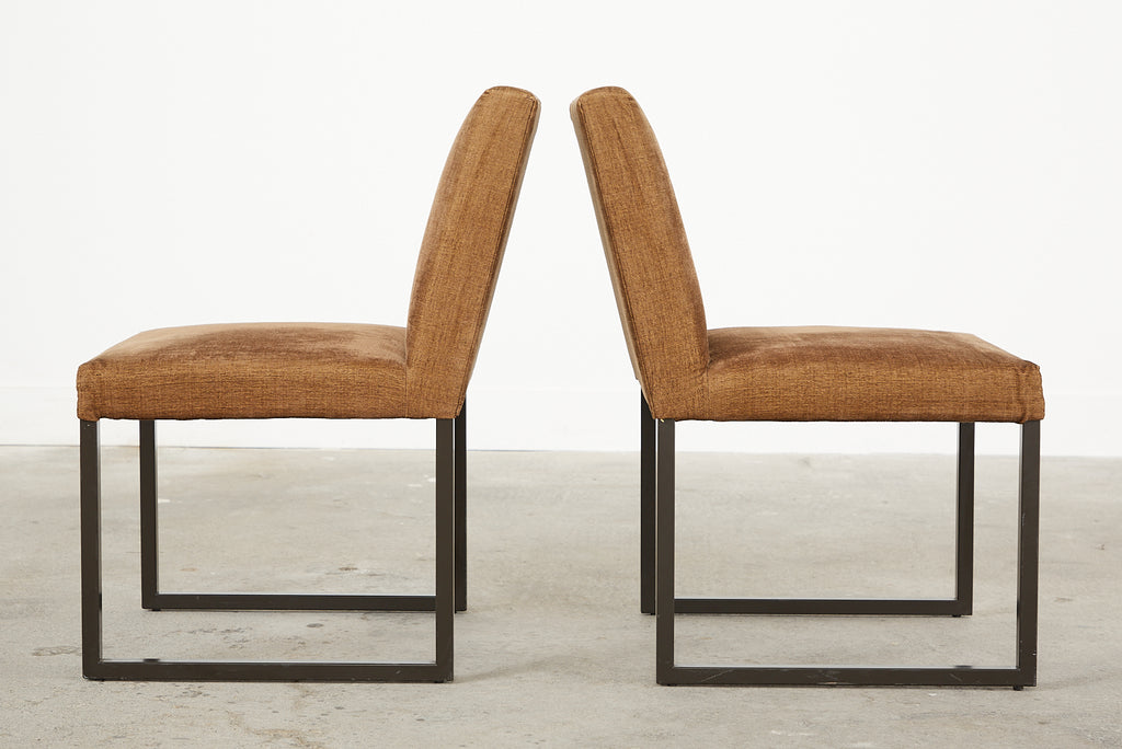 Set of Six Bronzed Steel Sled Style Dining Chairs