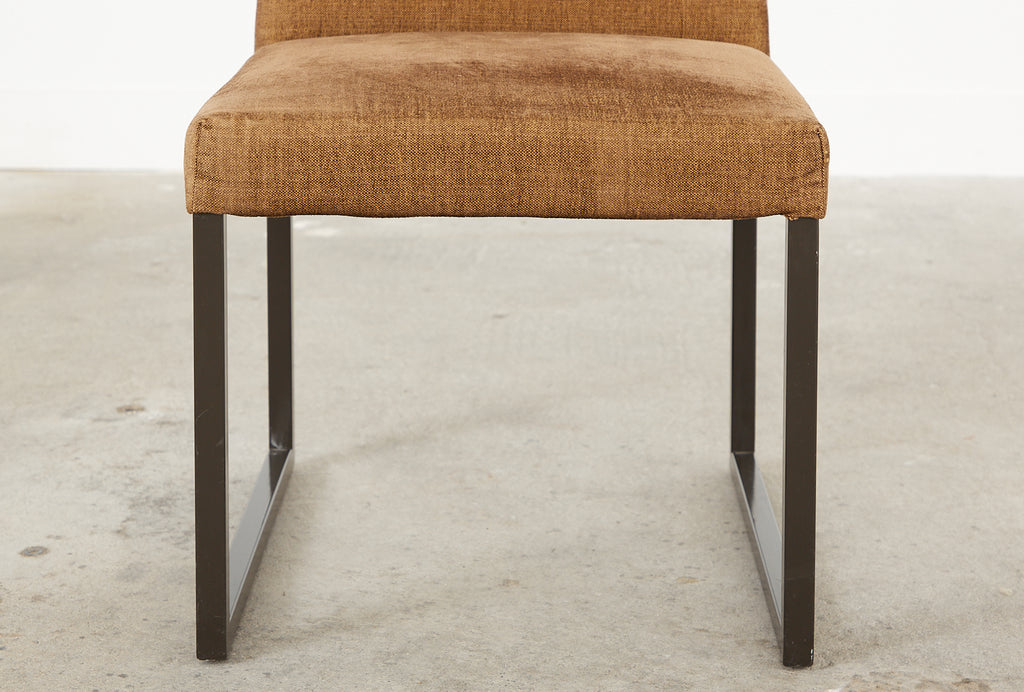 Set of Six Bronzed Steel Sled Style Dining Chairs